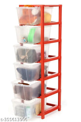 Transparent red plastic drawer organizer, 6-layer storage solution for small items, net quantity: pack of 1, origin: India